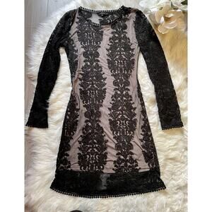 OLIVACEOUS Women’s Dress Party Cocktail  Black lace and Nude Mini sexy